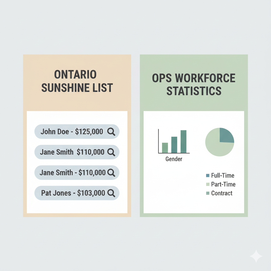 Sunshine List vs OPS statistics comparison showing individual salaries versus workforce data