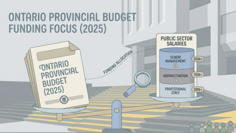 Sunshine List salaries and Ontario deficit comparison chart showing $54.64 billion in disclosed public sector salaries against a $13.8 billion provincial deficit