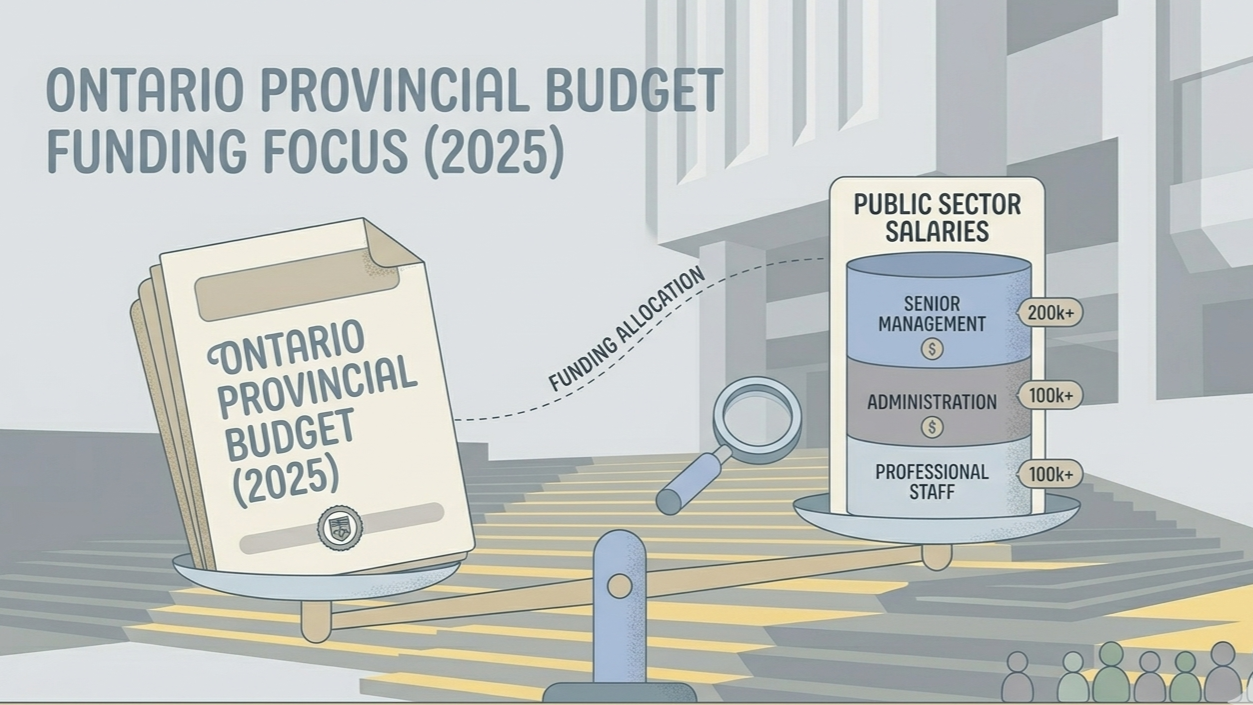 Sunshine List salaries and Ontario deficit comparison chart showing $54.64 billion in disclosed public sector salaries against a $13.8 billion provincial deficit